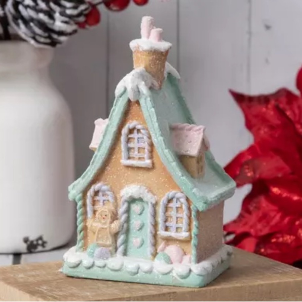 Pastel Glitter Gingerbread Resin House